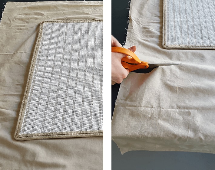 Measuring fabric around car floor mat